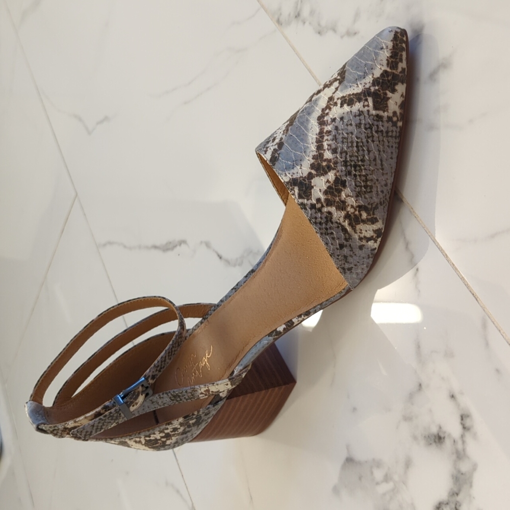 NWT Crown Vintage Blue Snake Heel Sandal Mule